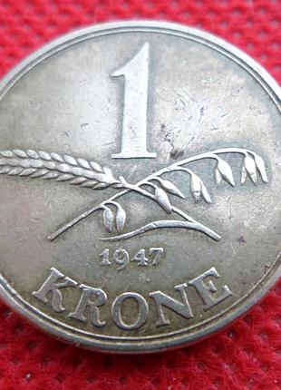 Данія 1 крона 1947 рік король крістіан x no1083
