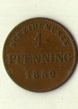 Германская империя королевство бавария 1 пфеннинг 1859 год №481