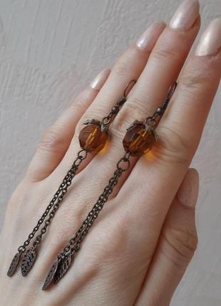 Серьги длинные подвески бронз бижутерия hand made висюльки цепочк серёжки бронз2 фото