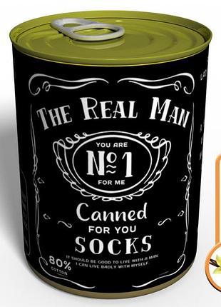 Canned gifts - 2 pair quality all seasons black cotton socks - the real man funny hilarious gag items gifts for guy - prank fun