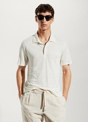 Поло\футболка mango slim fit linen polo