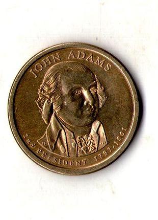 Сша 1 долларов, 2007 2-й президент сша - джон адамс (1797-1801) медь с марганцево-латунным покрытием, 8.1g, ø 26.5mm no2846