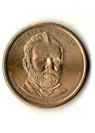 Сша 1 долларов, 2011 18-й президент сша - улисс грант (1869-1877) медь с марганцево-платунным покрытием, 8.1g, ø 26.5mm no3328