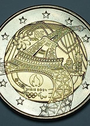 Франция 2 евро, 2024 xxxii олимпийские и xvii паралимпийские игры, париж 2024 - эйфелева башня no2380