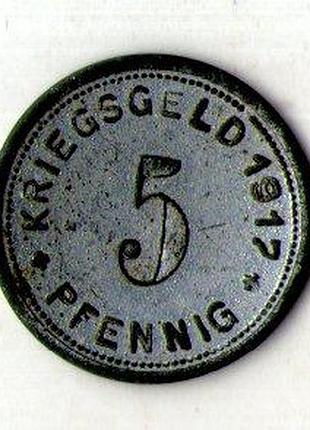 Німеччина - германия 5 пфеннингов 1917 нотгельд железо №928