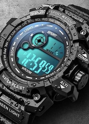 Мужские тактические часы sport watch военный спортивные часы с подсветкой и будильником водонепроницаемый цифровой