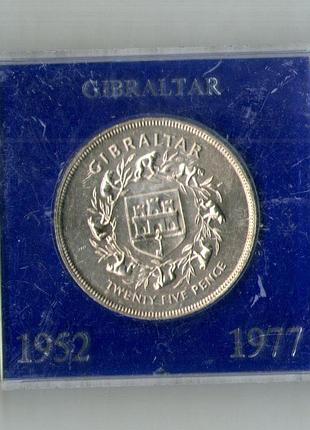 Гибралтар 25 новых пенсов, 1977 25 лет правления королевы елизаветы ии медно-никелевый сплав, 28.28g, ø 38.5mm