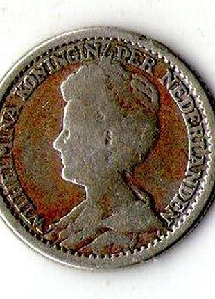 Нидерланды 25 центов, 1918 год серебро королева вильгельмина №1096
