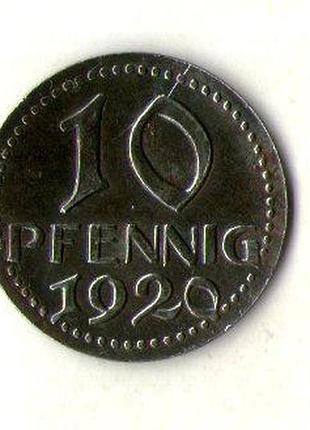 Німеччина - германия 10 пфеннингов 1920 нотгельд железо г.бремен №1287