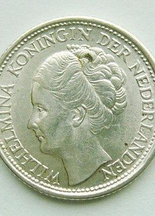 Нідерланди королева вільгельміна 10 центів 1944 рік срібло №2621