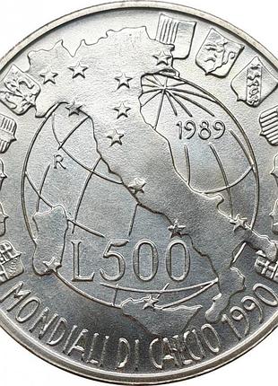 Италия 200 лир, 1989 чемпионат мира по футболу 1990 серебро 0.835, 5g, ø 24mm no3283
