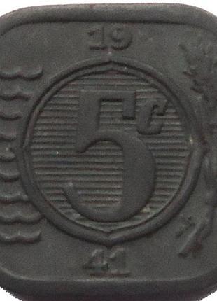 Нідерланди › королева вильгельмина 5 центів 1941 рік цинк №1996