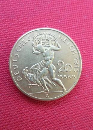 Німеччина прусія 20 марок 1913 рік муляж золотої рідкої монети №377
