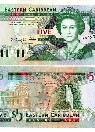 Сент - винсент восточные карибы 5 долларов 2003 г. unc №417