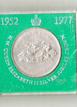 Гернси 25 пенсов, 1977 25 лет правления королевы елизаветы ии медно-никелевый сплав, 28.28g, ø 38.61mm