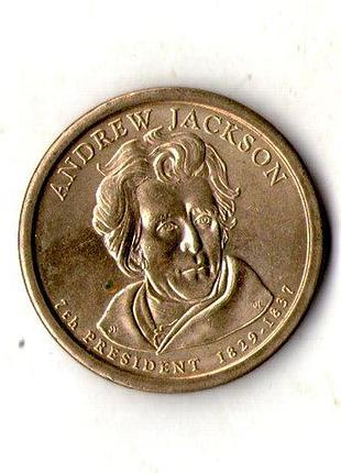 Сша 1 долларов, 2008 7-й президент сша - эндрю джексон (1829-1837) медь с марганцево-платунным покрытием, 8.1g, ø 26.5mm no3400
