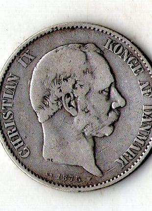 Данія › король кристіан ix 2 крони 1875 рік срібло №2583