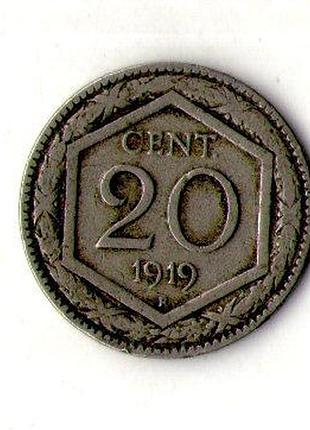 Італія 20 чентезімо 1919 рік №1212