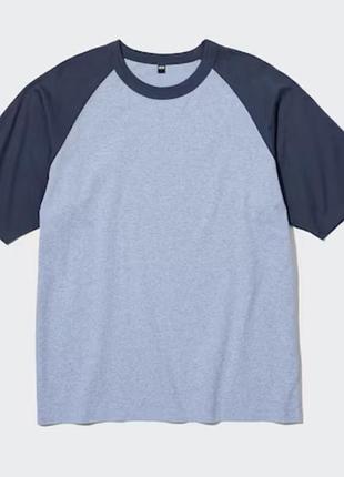 Футболка чоловіча uniqlo airism сіра з темно-синіми рукавами xs базова дихаюча