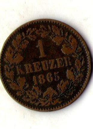 Баден велике герцогство баден 1 крейцер 1865 рік фрідріх і мідь №507