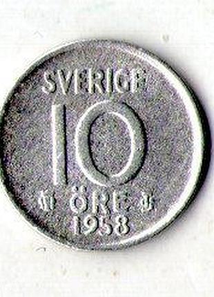 Швеція › король густав vi адольф 10 ере 1958 рік срібло №1626