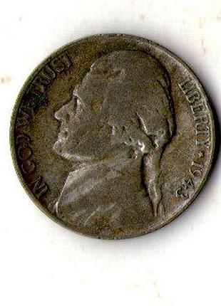 Сша 5 центів, 1943 рік джефферсон нікель срібло мон.двір р №396