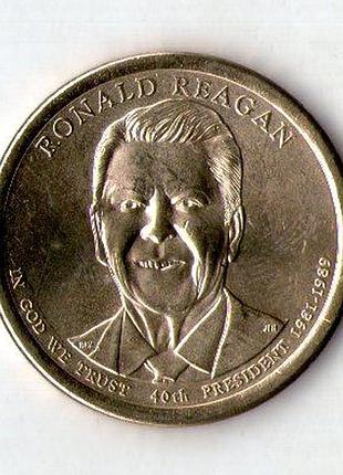 Сша 1 долларов, 2016 40-й президент сша - рональд рейган (1981–1989) медь с марганцево-платунным покрытием, 8.1g, ø 26.5mm no2158