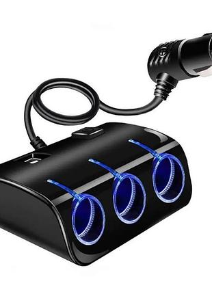 Автомобильный разветвитель тройник в прикуриватель olesson 1506 + 2 usb 12v/24v