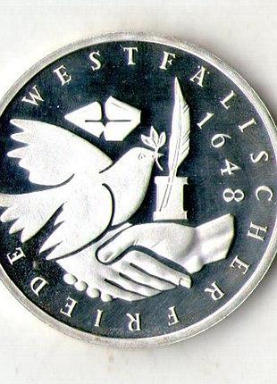 Германия фрг 10 марок, 1998 350 лет подписания вестфальского мирного договора серебро 15.5 гр. №1391