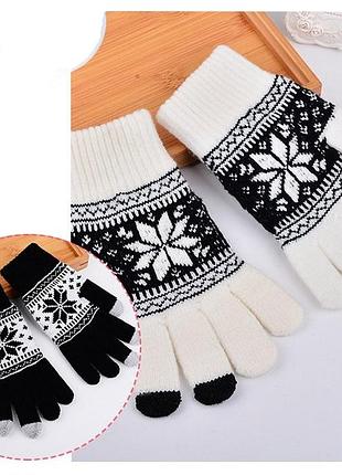 Рукавиці для сенсорних екранів touch gloves snowflake white-black (біло-чорні)