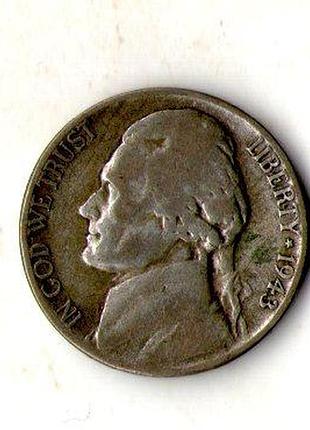Сша 5 центів, 1943 рік джефферсон нікель срібло мон.двір р №462