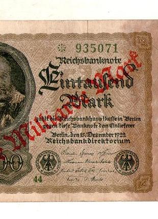 Германия веймарская республика 1 миллиард марок надпечатка на 1000 м. 1922 год no421