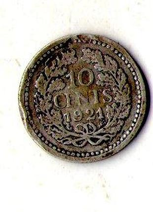 Нідерланди королева вільгельміна 10 центів 1921 рік срібло №2793