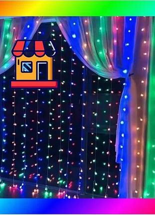 Bs гірлянда штора водоспад best mix 3х3 м 320 led (прозорий шнур з перехідником) кольорове світло bas77/n
