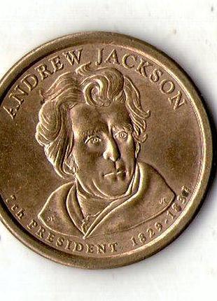 Сша 1 долларов, 2008 7-й президент сша - эндрю джексон (1829-1837) медь с марганцево-платунным покрытием, 8.1g, ø 26.5mm no2059