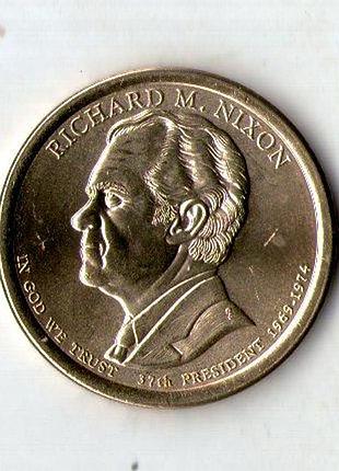 Сша 1 долларов, 2016 37-й президент сша - ричард никсон (1969–1974) медь с марганцево-латунным покрытием, 8.1g, ø 26.5mm no1967