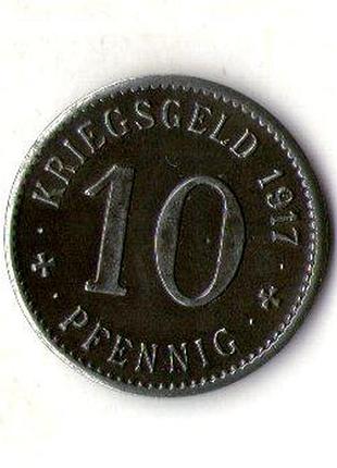 Німеччина - германия 10 пфеннингов 1917 нотгельд г.ахлен железо №896