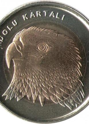 Туреччина 1 ліра, 2014 анатолійський орел біметал, 8.3g, ø 26.15mm