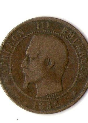 Франция 1927 император наполеон iii 10 сантимов, 1855 год бронза, 10g, ø 30.2mm no1963