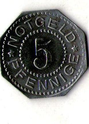 Німеччина - германия 5 пфеннингов 1919 нотгельд железо №761