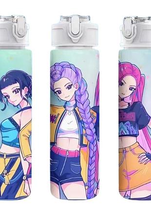 Детская бутылочка для воды с трубочкой кейпоп охотницы на демонов kpop demon hunters 750 мл