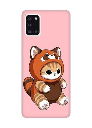 Матовый розовый чехол на samsung galaxy a31 котик панда (принт 423)