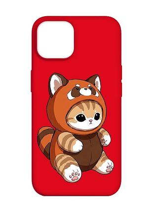 Матовий червоний чохол на apple iphone 14 котик панда (принт 423)