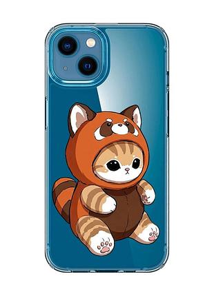 Прозрачный чехол для iphone 13 mini котик панда (принт 423)