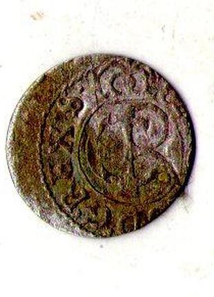 Лівонія › шведська окупація риги 1 солід, 1660-1665 срібло (білон), 0.55g, ø 15mm №3414