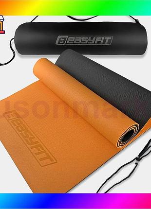 Bs килимок для йоги best mix та фітнеса easyfit tpe+tc 6мм двошаровий + чохол помаранчевий з чорним bas77/n