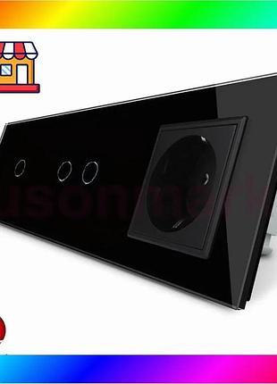 Bs розумний сенсорний zigbee best mix вимикач 3 сенсора (1-2) 1 розетка livolo чорний скло (vl-c701z/c bas77/n
