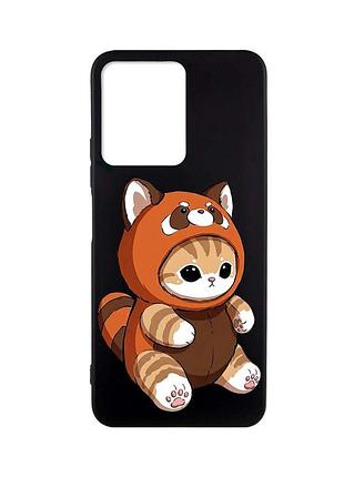 Матовый чехол на xiaomi redmi note 12 черный котик панда (принт 423)