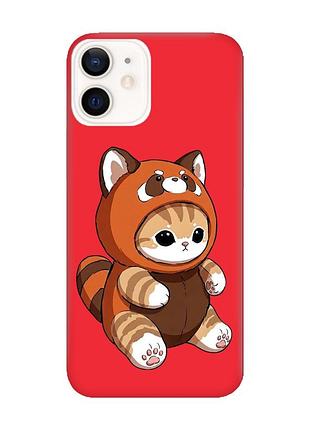 Матовый красный чехол на apple iphone 12 / 12 pro (6.1) котик панда (принт 423)