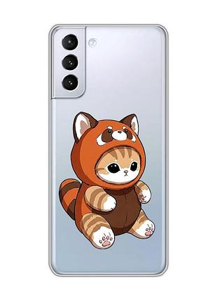 Прозрачный чехол для samsung galaxy s21 (g991) котик панда (принт 423)
